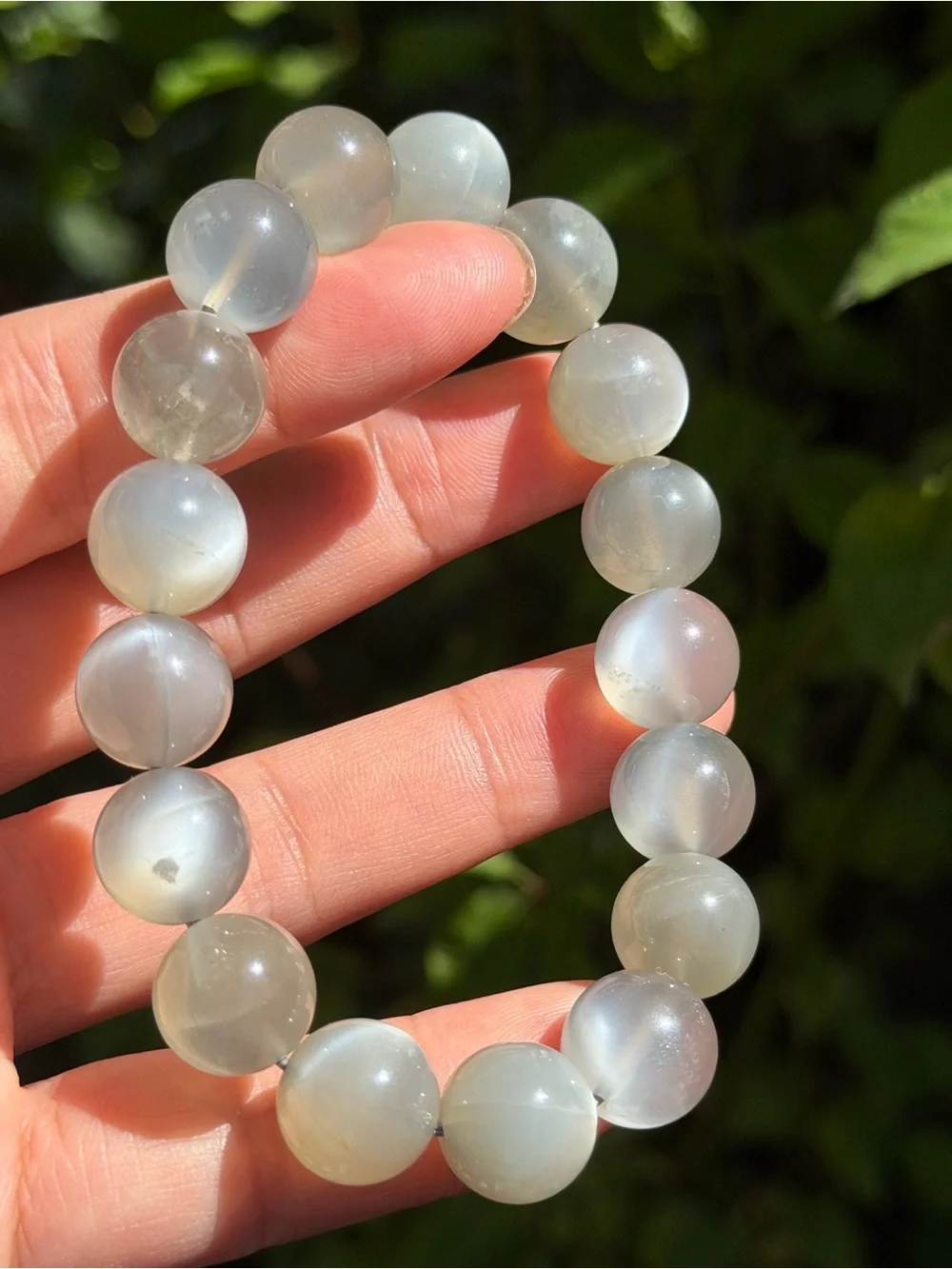 12mm Natural Flashy Gray Moonstone Beaded Stretch Bracelet 2034